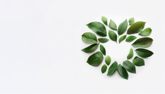 Botanical Love: Heart of Green Leaves on White Background, Generative AI