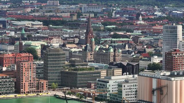 Panoramic aerial view of the old town of Malmo, Sweden.