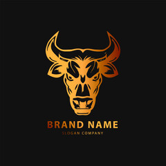Bull logo. Premium logo for steakhouse, Steakhouse or butchery. Abstract stylized cow or bull head with horns symbol. Creative steak, meat logo.
