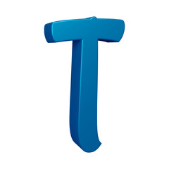 3D blue alphabet letter t for education and text concept