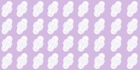 Seamless pattern with sanitary pad on lilac background. Feminine hygiene. Personal hygiene item for menstruation. Texture with female pad. Vector illustration with sanitary napkin © Morena