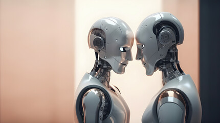 Two Human like robot love concept, on beige background AI generated