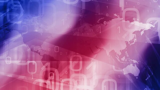 Tech design binary code animation with data transfer and information technology in a world map. Big data analysis binary code animation with digital background and world map pattern