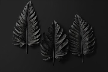 Black tropical leaves on a black background