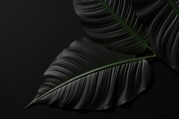 Black tropical leaves on a black background