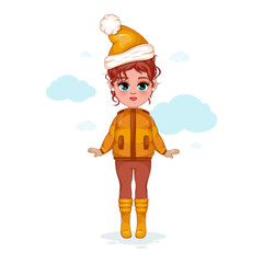 Winter Chic. Vector Illustration of a Stylish Girl in Winter Attire, Hat, Jacket, and Boots