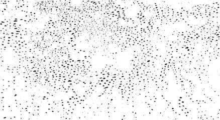 Small uneven spots and particles of debris. Abstract vector texture.  Distressed uneven background. Grunge texture overlay with fine grains isolated on white background. Vector illustration. EPS10.