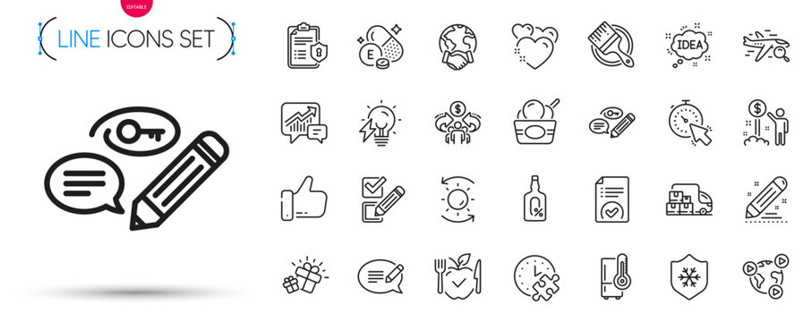 Pack of Accounting, Vegetarian food and Delivery truck line icons. Include Heart, Checkbox, Video conference pictogram icons. Clean skin, Sharing economy, Idea signs. Sun protection. Vector