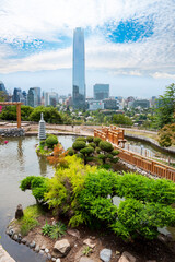 Santiago, Chile, 01/08/2020. Japanese garden in San Cristóbal hill, a typical garden with a large...