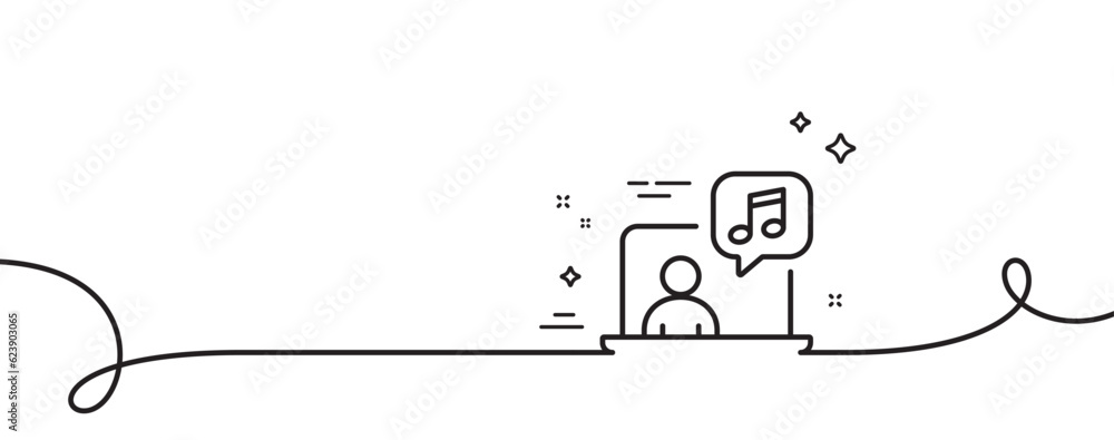 Poster music line icon. continuous one line with curl. studio record sign. listen audio symbol. music singl