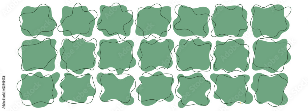 Wall mural organic amoeba blob shape abstract green color with line vector illustration isolated on transparent