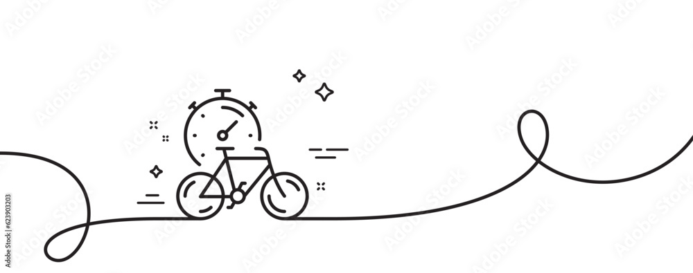 Poster bike timer line icon. continuous one line with curl. delivery bicycle transport sign. outdoor transp
