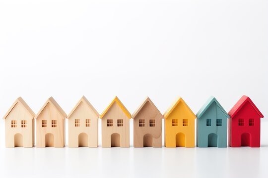 wooden miniature colorful houses on white.