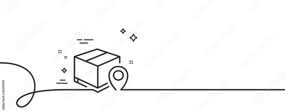 Poster parcel tracking line icon. continuous one line with curl. delivery monitoring sign. shipping box loc