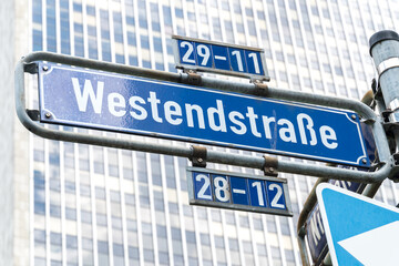 Westendstrasse street name sign, Frankfurt am Main, Germany