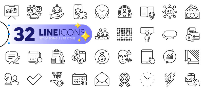 Outline set of Binary code, Lgbt and Consulting business line icons for web with Accounting, Currency rate, Mail thin icon. Diploma, Calendar, Triangle area pictogram icon. Time. Vector