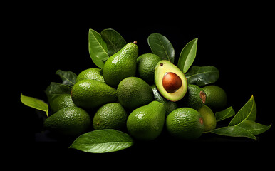 Group of tasty green avocados