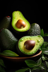 avocado cut in half on a wooden surface