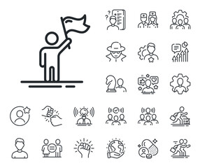 Success flag sign. Specialist, doctor and job competition outline icons. Leadership line icon. Winner symbol. Leadership line sign. Avatar placeholder, spy headshot icon. Strike leader. Vector
