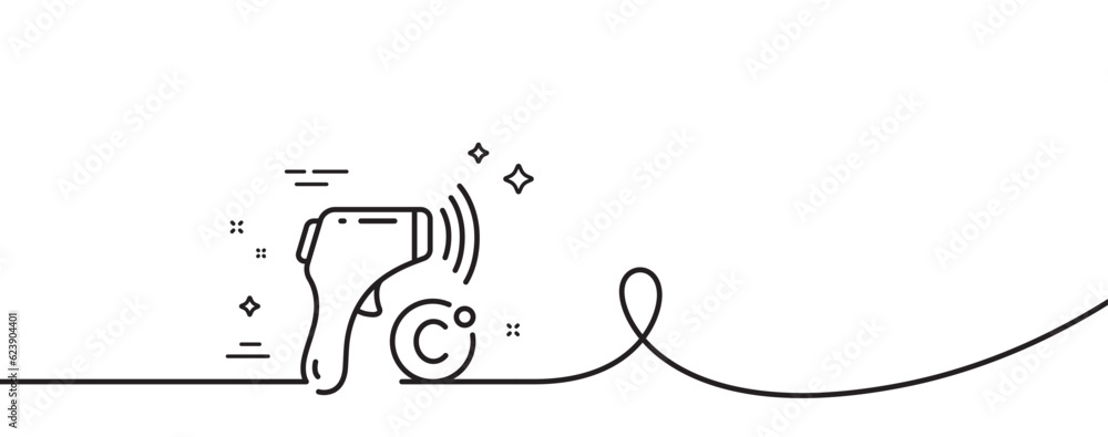 Poster electronic thermometer line icon. continuous one line with curl. temperature scanner sign. fever mea