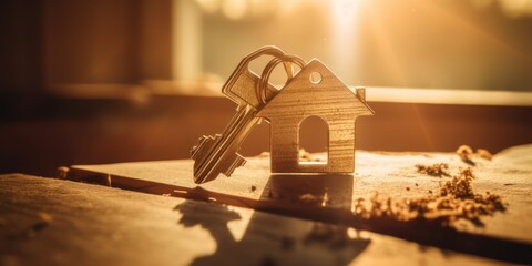 House key and house model sunlight background
