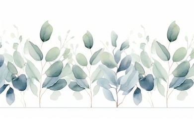 Watercolor eucalyptus background. Illustration AI Generative.