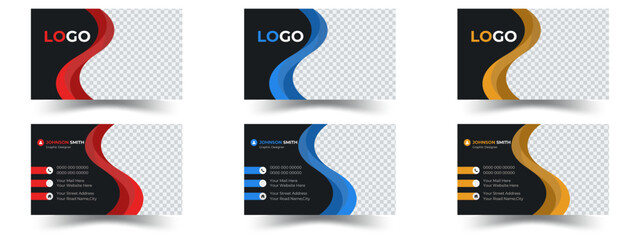 Modern corporate stationary id layout with geometric lines. Modern Creative And Clean Business Card Design Template, Vector fashion background design with information sample text
