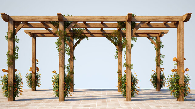 Wooden gazebo pergola outdoor garden shade ideas illustration image AI generated art