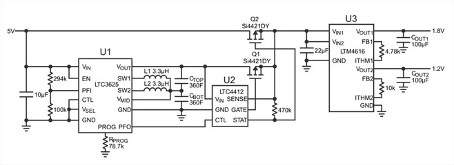 Engineer scheme of electronic device. 
Vector drawing electrical circuit with 
integrated circuit, resistor, capacitor, inductor
and other components.
Schematic background on white paper sheet. 