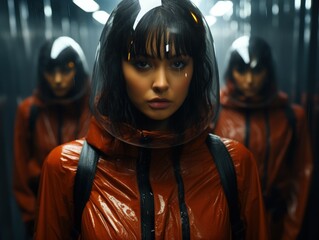Professional models wearing blade runner inspired clorthing in a photoshooting