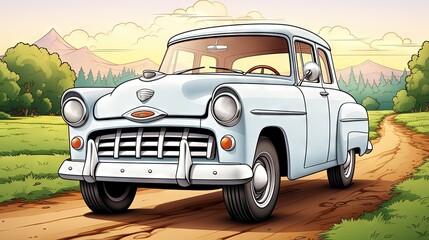 Illustration old blue Car - Oldtimer 1