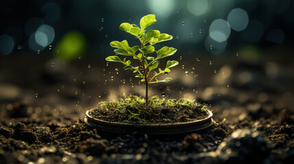 A plant growing with renewable energy - climate change