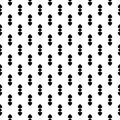 Repeated black figures on white background. Ethnic wallpaper. Seamless surface pattern design with arrows ornament. Rhombuses and pentagons motif. Digital paper for textile print, web designing.