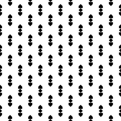 Repeated black figures on white background. Ethnic wallpaper. Seamless surface pattern design with arrows ornament. Rhombuses and pentagons motif. Digital paper for textile print, web designing.