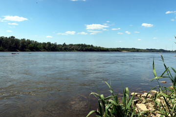 Vistula river near The Maria Sklodowska-Curie Bridge, Warsaw, Poland. 