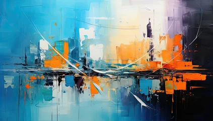  Colorful cityscape round swirl brush strokes. Abstract painting in bright colors. © Photo And Art Panda
