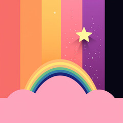 Star and Pastel Rainbow Pink Background