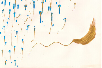 kunstwerk abstrakt zauberei hexenbesen tropfen goldregen gold blau wasser 