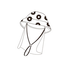 kids protective hat with veil black and white linear  illustration