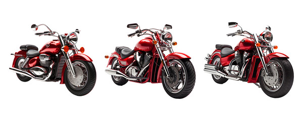 A Set of power red motorcycle front view on transparent background