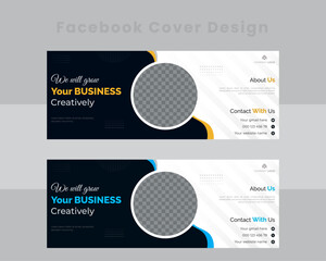 Professional business facebook cover page  template with photo two color. creative and modern template design. 