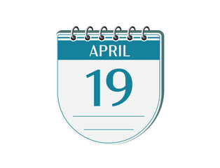 19 april retro events calendar page vector. Old style notebook calendar, date appointment, schedule, business planner, event reminder illustration. Abstract three dimensional vintage style calendar. 