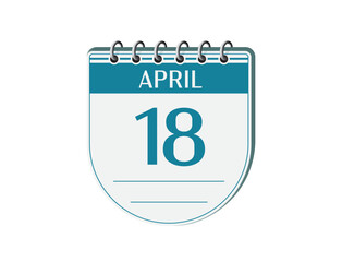 18 april retro events calendar page vector. Old style notebook calendar, date appointment, schedule, business planner, event reminder illustration. Abstract three dimensional vintage style calendar. 