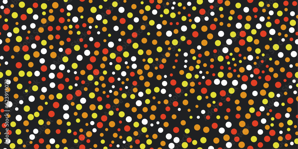 Poster Dots on a black background. Vector pattern of dots scattered over the surface. For prints and seamless coverings such as wallpapers, cushions, packaging.