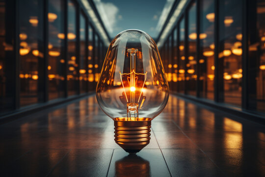 Metaphor for innovation, Open door light bulb downloads or uploads solutions Generative AI