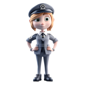 3D illustration of a cute police officer with arms akimbo