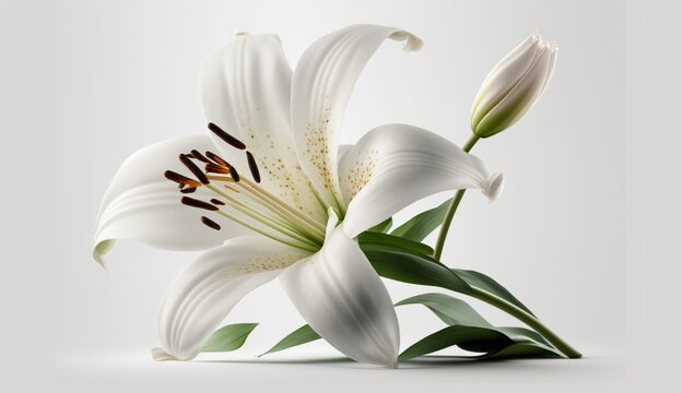 Beautiful white lily flowers easter symbol white background wallpaper image AI generated art