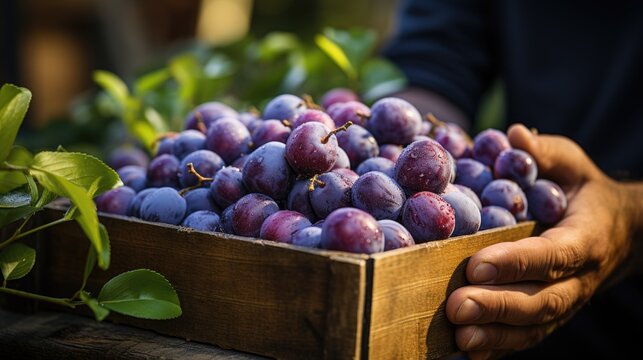 a man's hands holding a wooden box with java plum