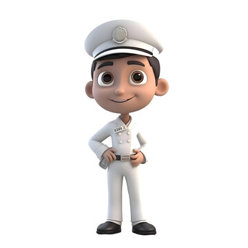 3D Render of a cartoon character with a sailor cap and uniform