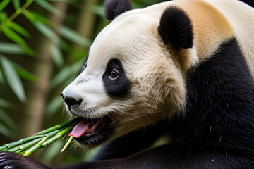 Obraz premium giant panda eating bamboo illustration Generative Ai